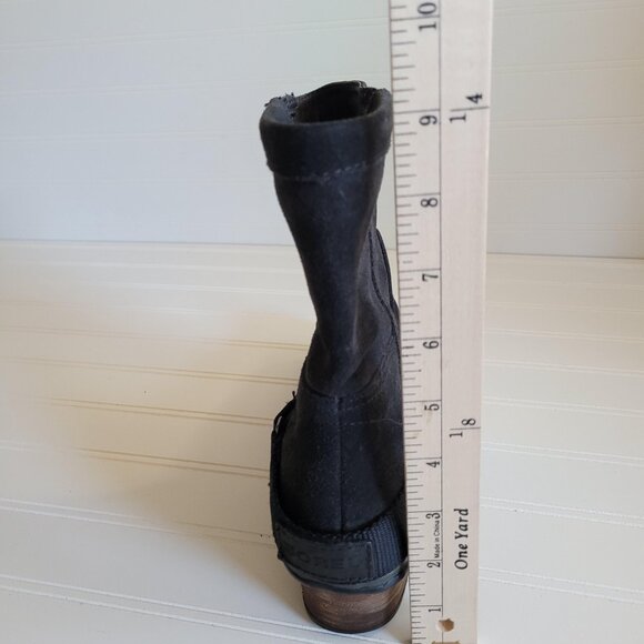 Sorel Slimshortie Boots Size 7 Black Suede and Leather Moto Buckle Pull On - Picture 13 of 14
